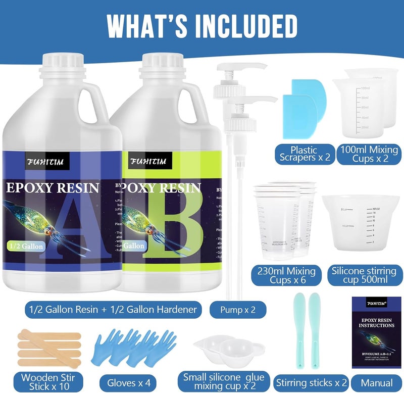 FUHITIM Epoxy Resin 1 Gallon - Crystal Clear Epoxy Resin Kit - Self-Leveling, High-Glossy, No Yellowing, No Bubbles Casting Resin Perfect for Crafts, Table Tops, DIY 1:1 Ratio - Image 5